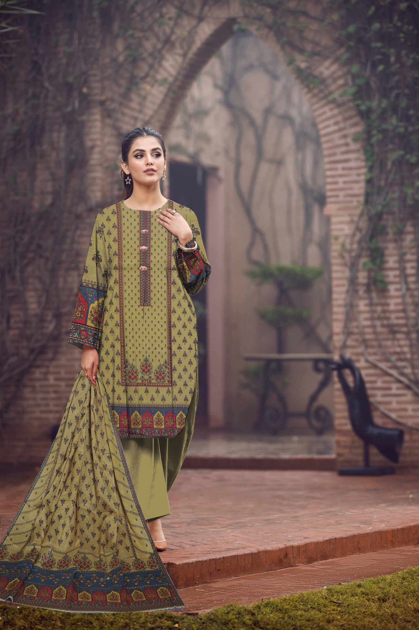 Digital Printed | Pure Silk Fabrics 2 Piece | Top and Dupatta | AB-33