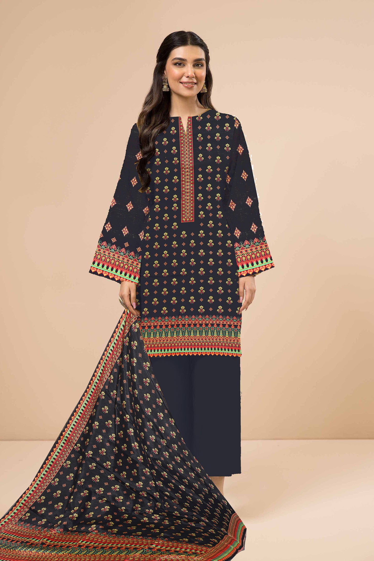 Digital Printed | Pure Silk Fabrics 2 Piece | Top and Dupatta | AB-34