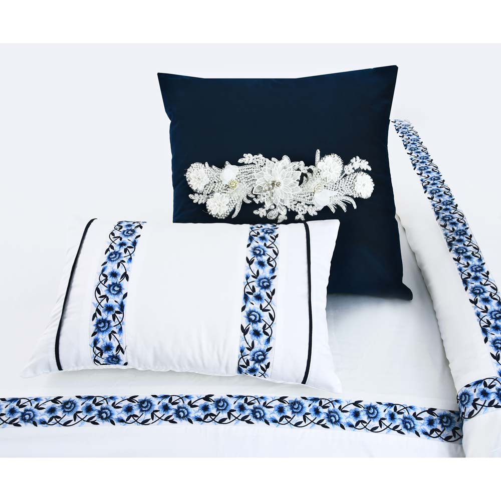8 PCs Comforter Set Blue Poetry - Cotton Sateen
