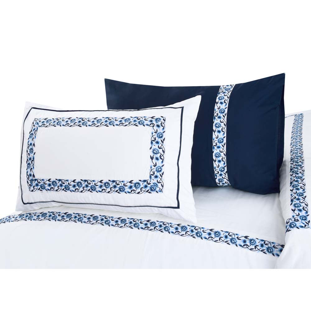 8 PCs Comforter Set Blue Poetry - Cotton Sateen