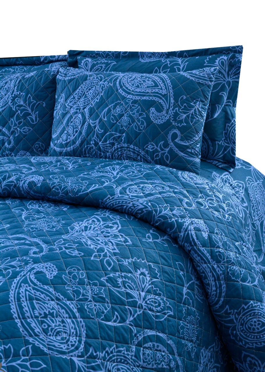 3 PCs Bed Spread Set Echo Blue