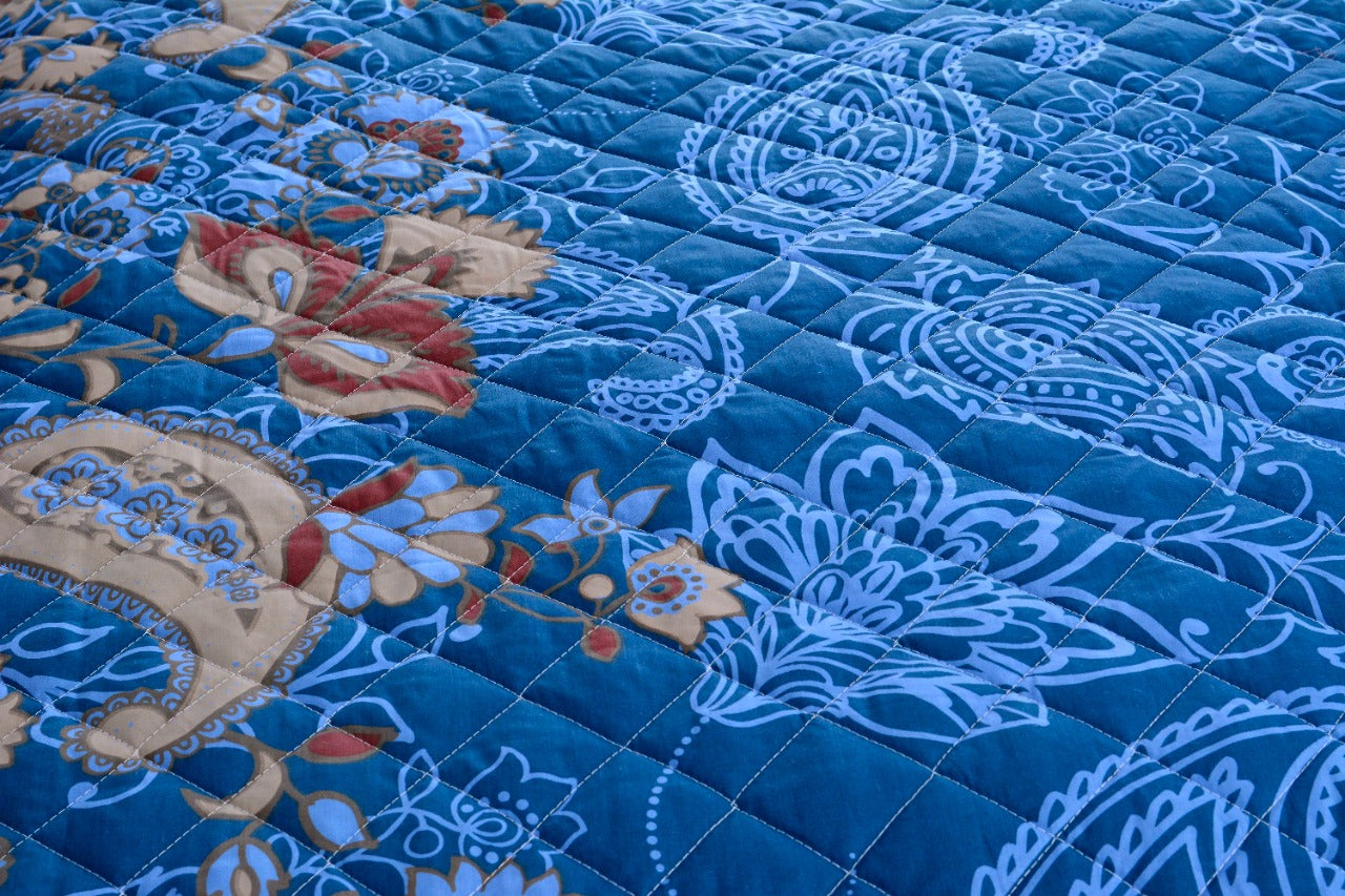 3 PCs Bed Spread Set Echo Blue