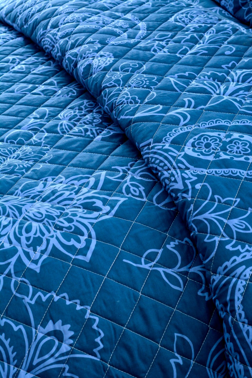 3 PCs Bed Spread Set Echo Blue