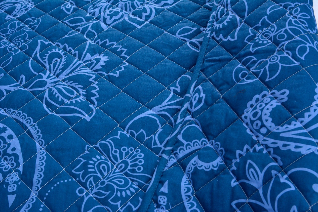 3 PCs Bed Spread Set Echo Blue