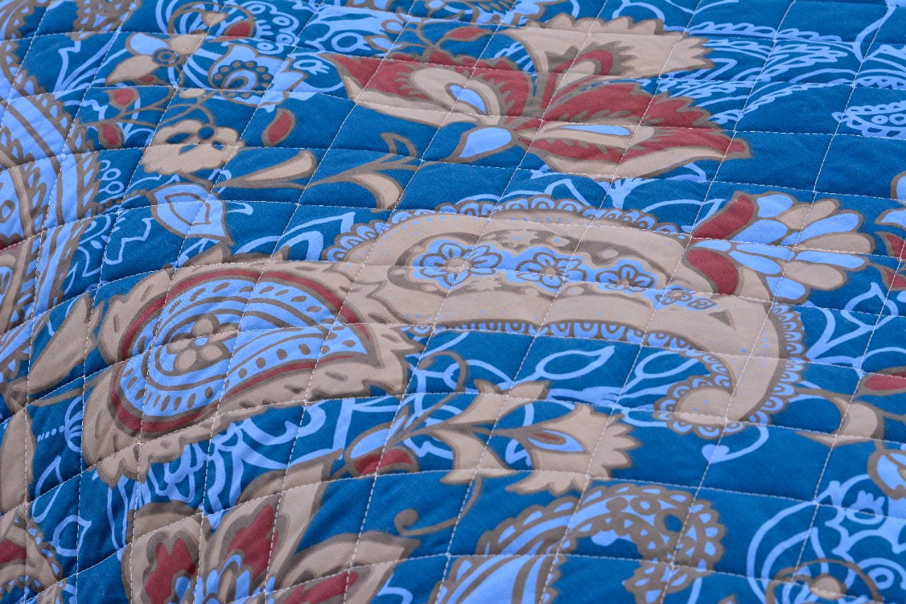 3 PCs Bed Spread Set Echo Blue