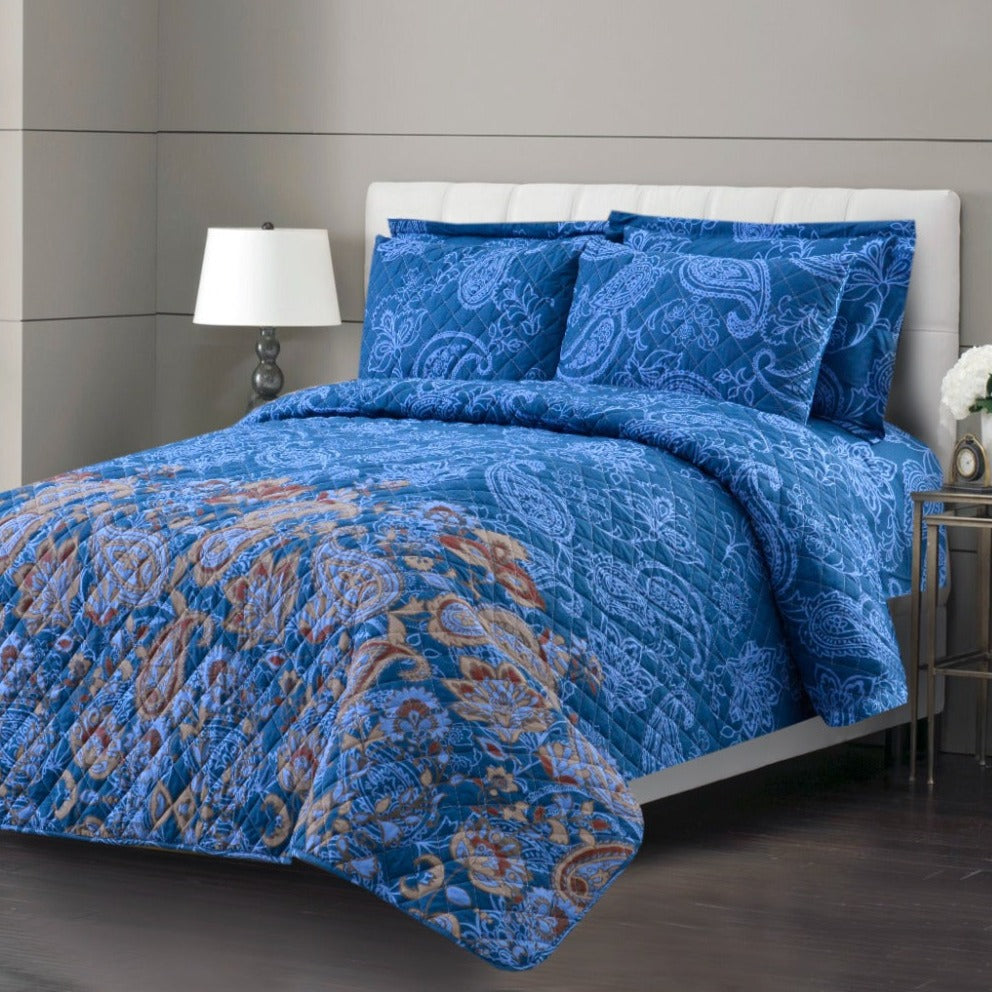 3 PCs Bed Spread Set Echo Blue