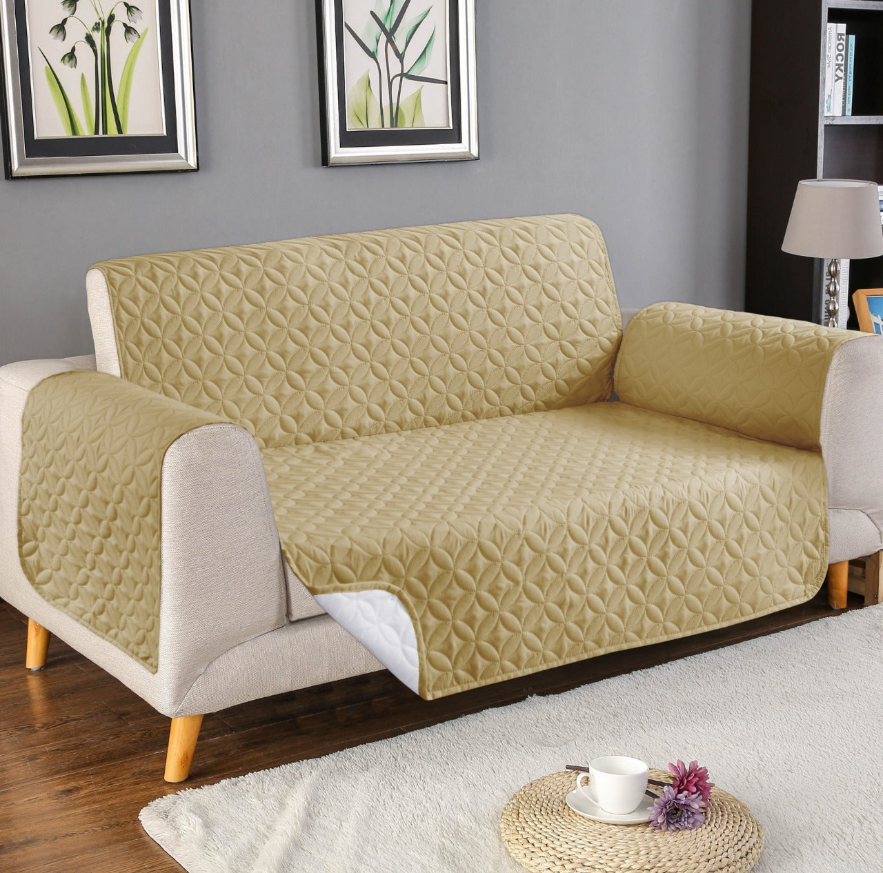 Ultrasonic Microfiber Sofa Cover - Beige