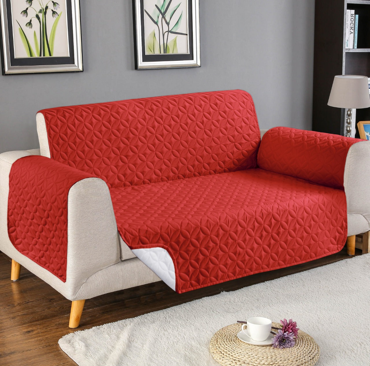 Ultrasonic Microfiber Sofa Cover - Red