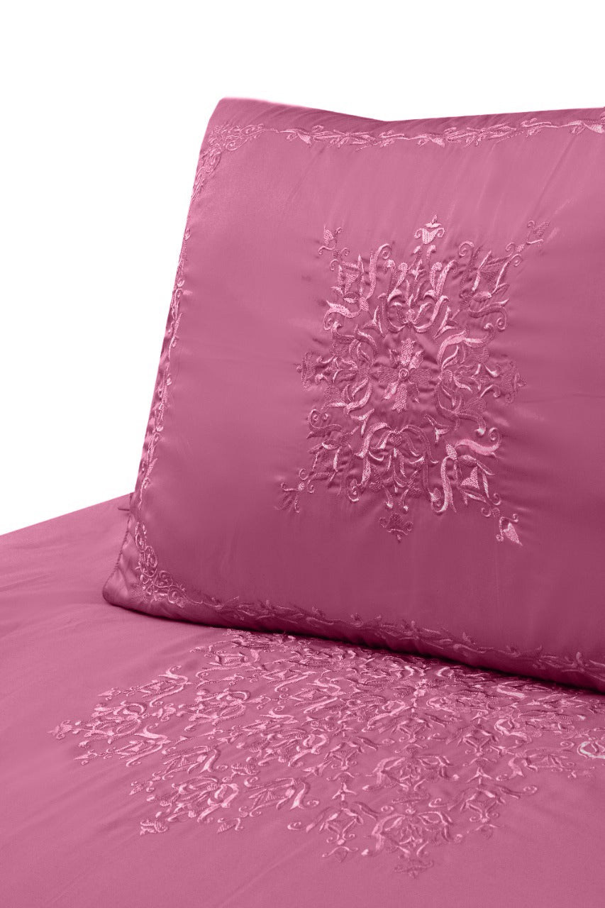 8 PCs Comforter Set Mist Pink w/Pink Emb. King- Cotton Sateen