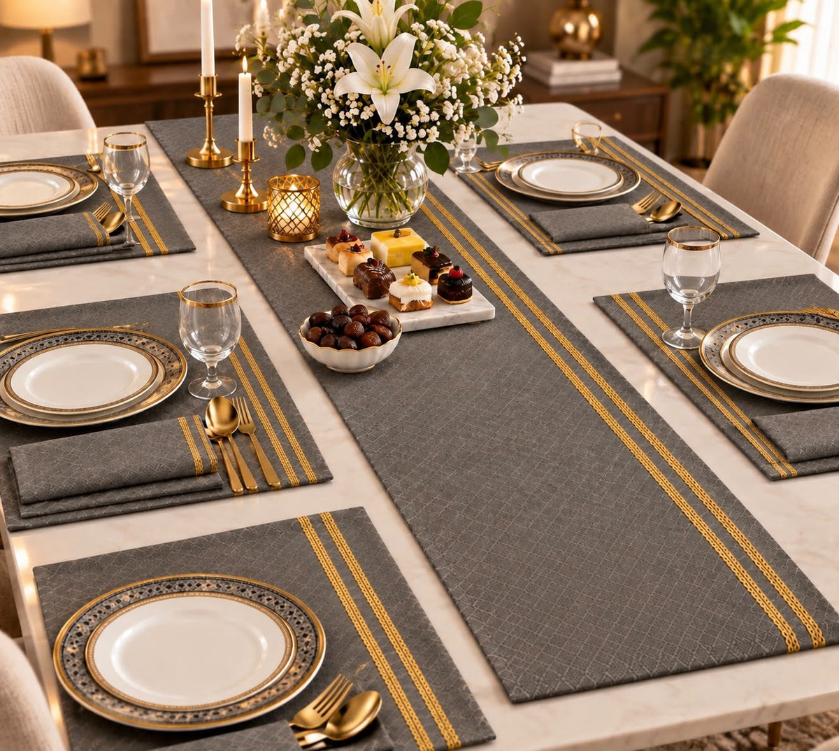Golden Graphite Table Runner Set
