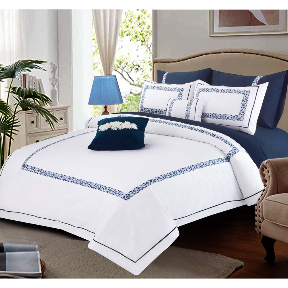 8 PCs Comforter Set Blue Poetry - Cotton Sateen