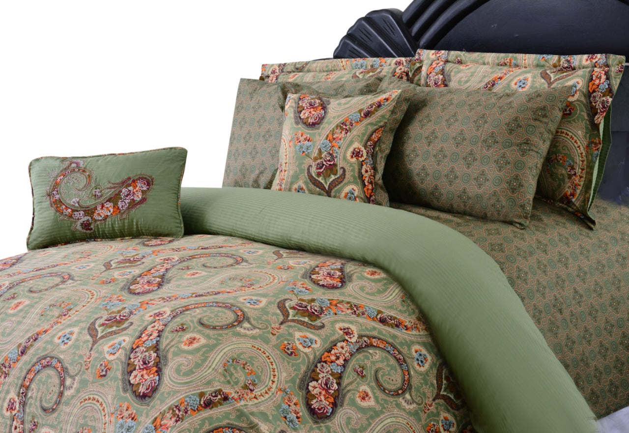 8 PCs Comforter Set Paisley -Cotton Sateen