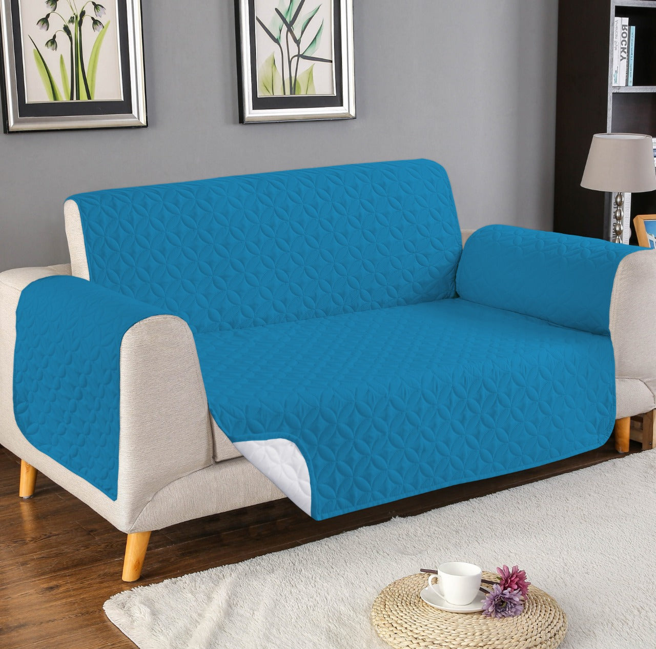 Ultrasonic Microfiber Sofa Cover - Blue