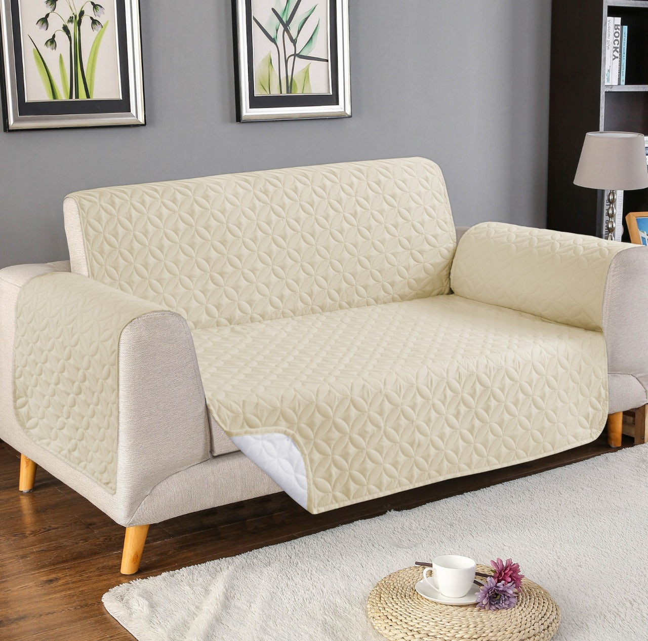 Ultrasonic Microfiber Sofa Cover - Off-White