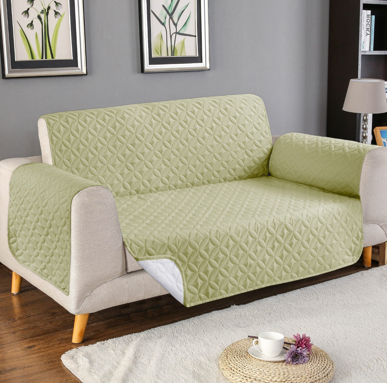 Ultrasonic Microfiber Sofa Cover - light Green