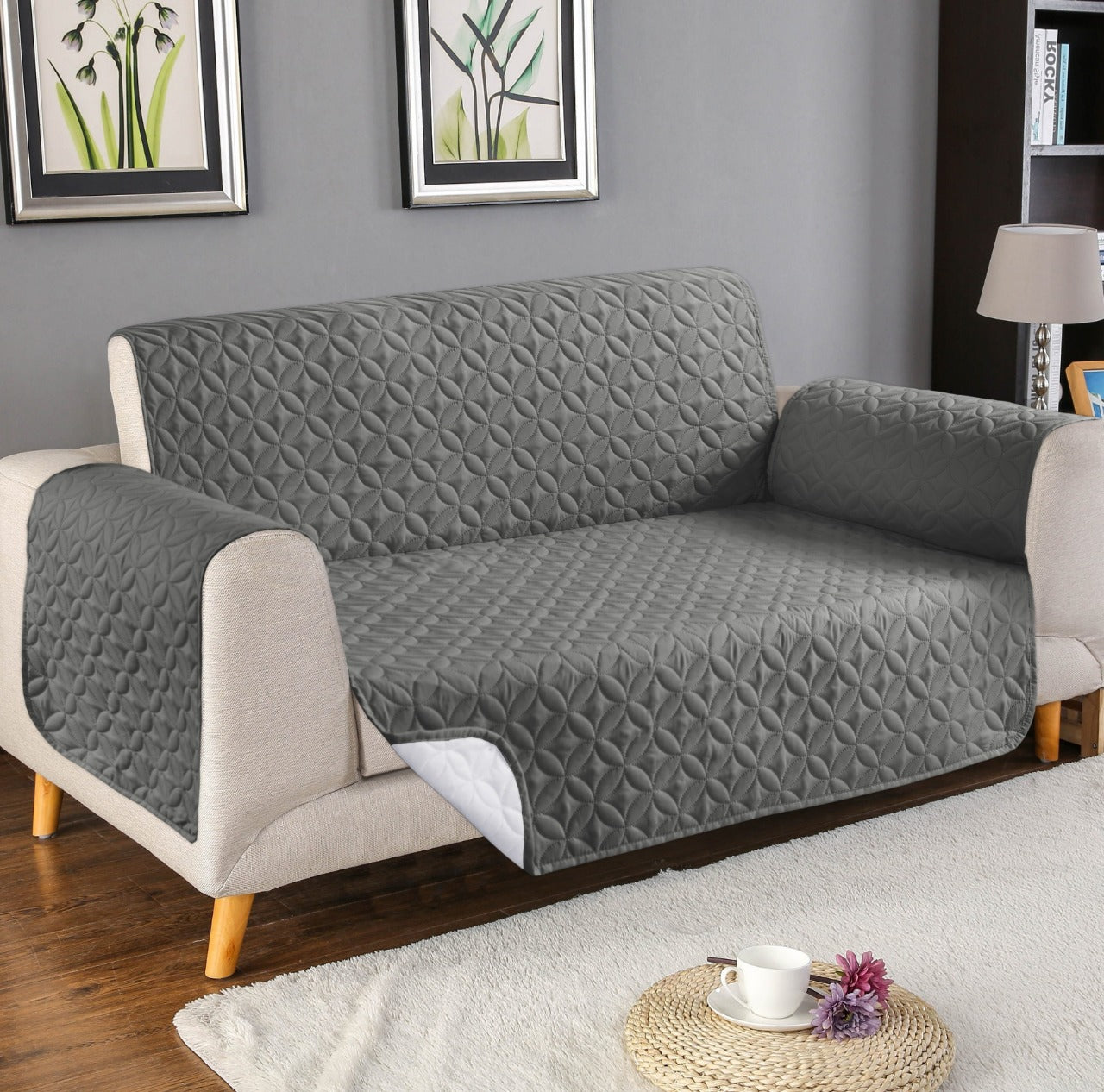 Ultrasonic Microfiber Sofa Cover - Charcoal grey