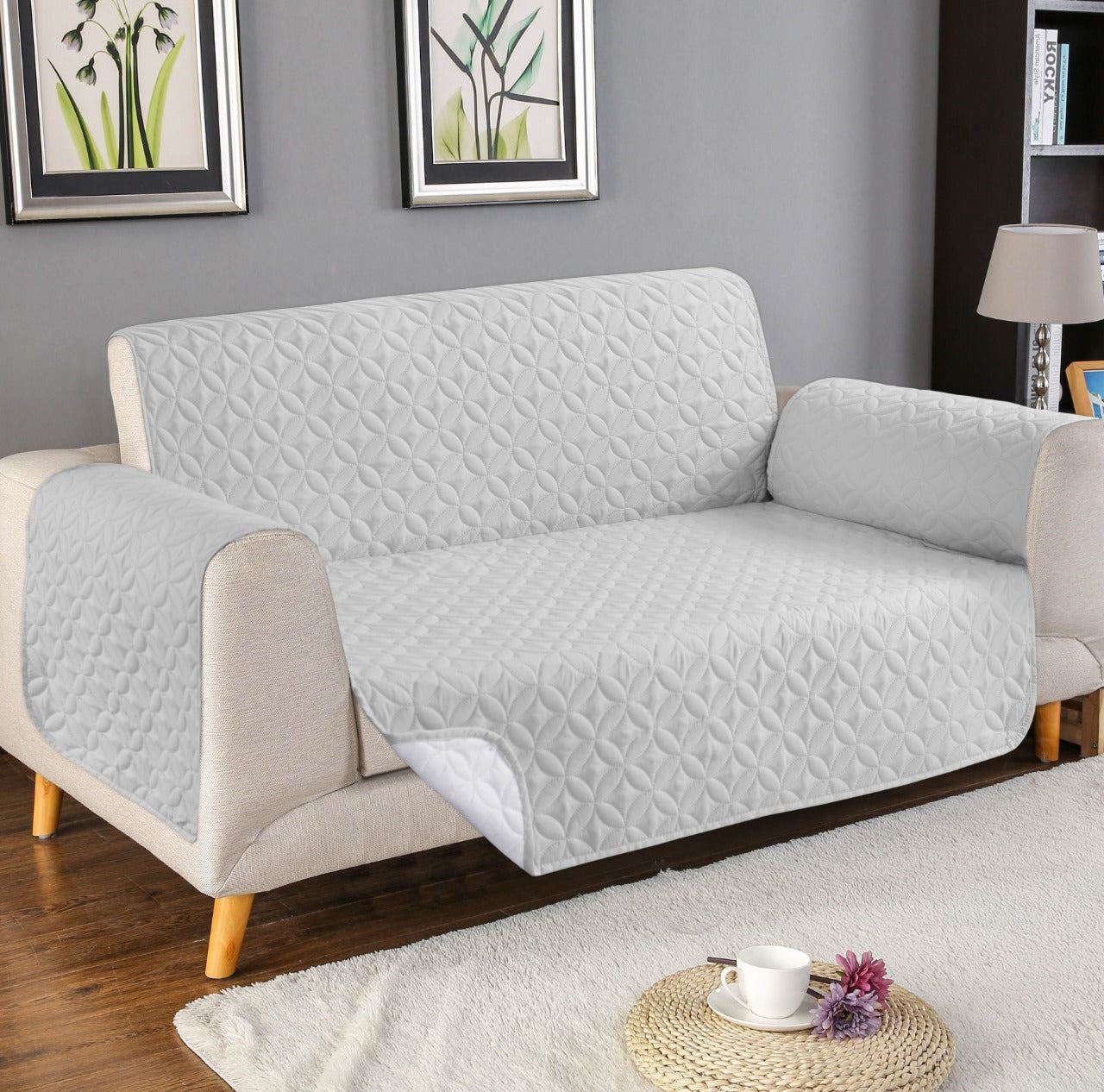 Ultrasonic Microfiber Sofa Cover - Silver
