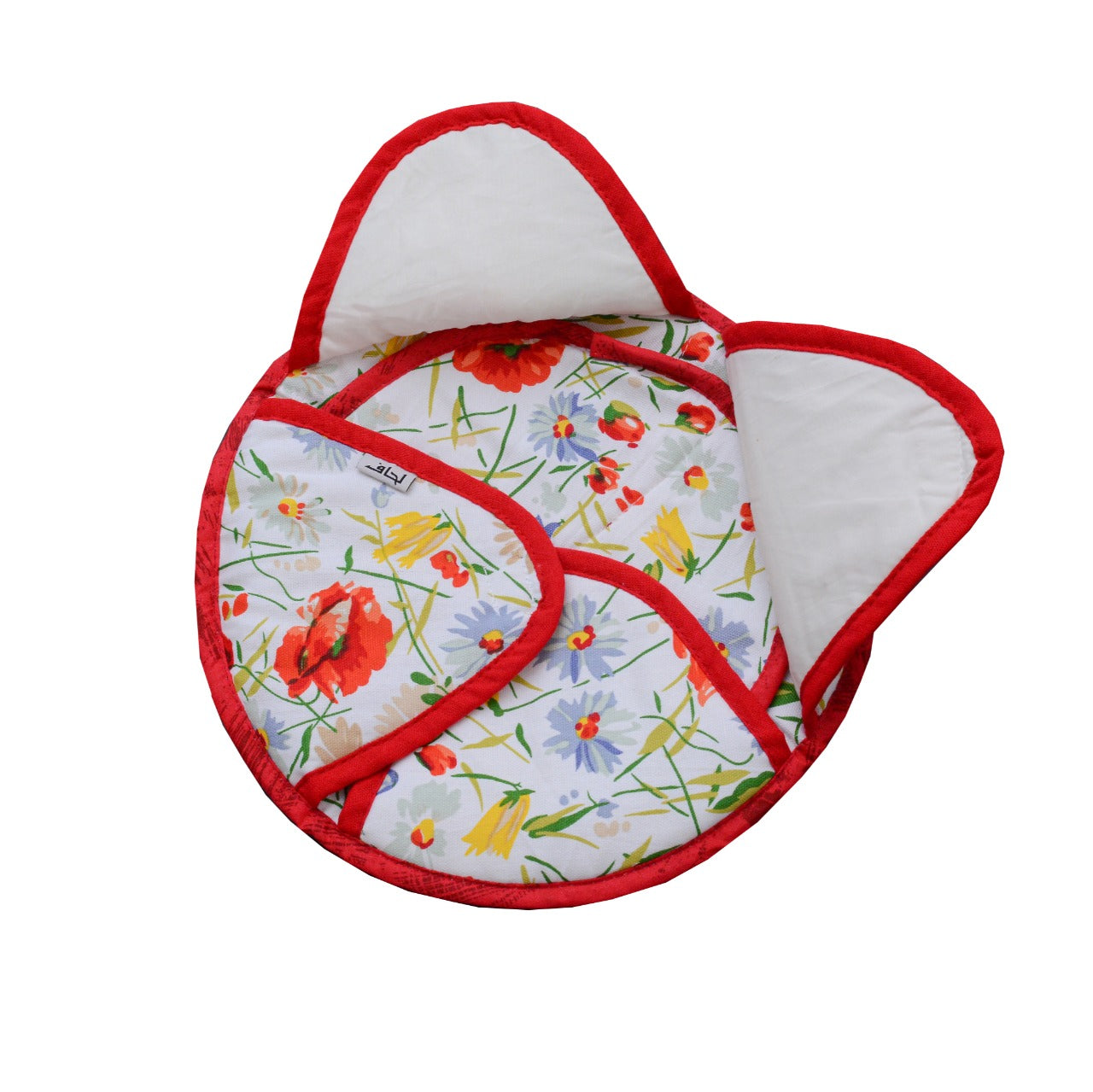 Kitchen Bread Basket w/4 leaves Round- White Red