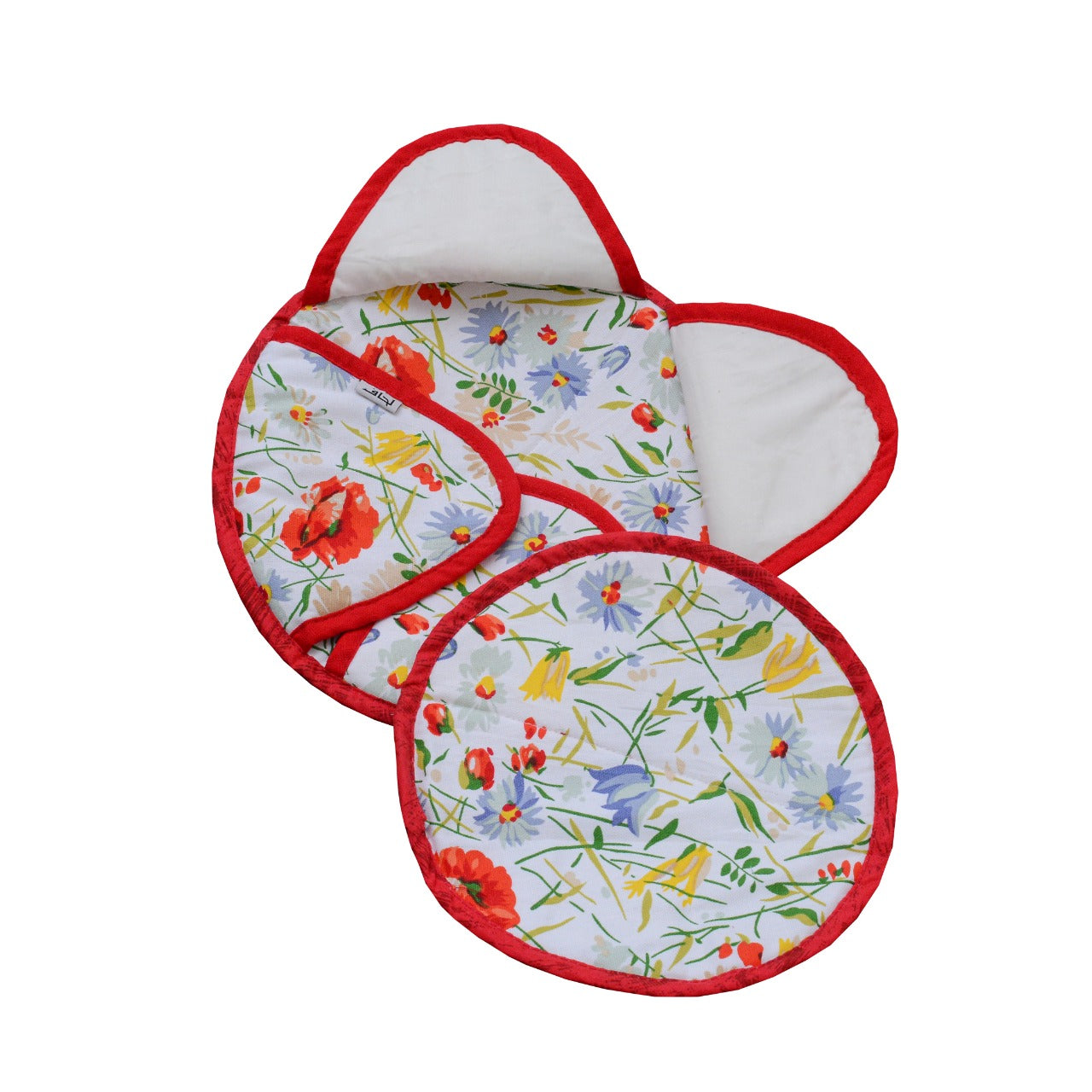 Kitchen Bread Basket w/4 leaves Round- White Red