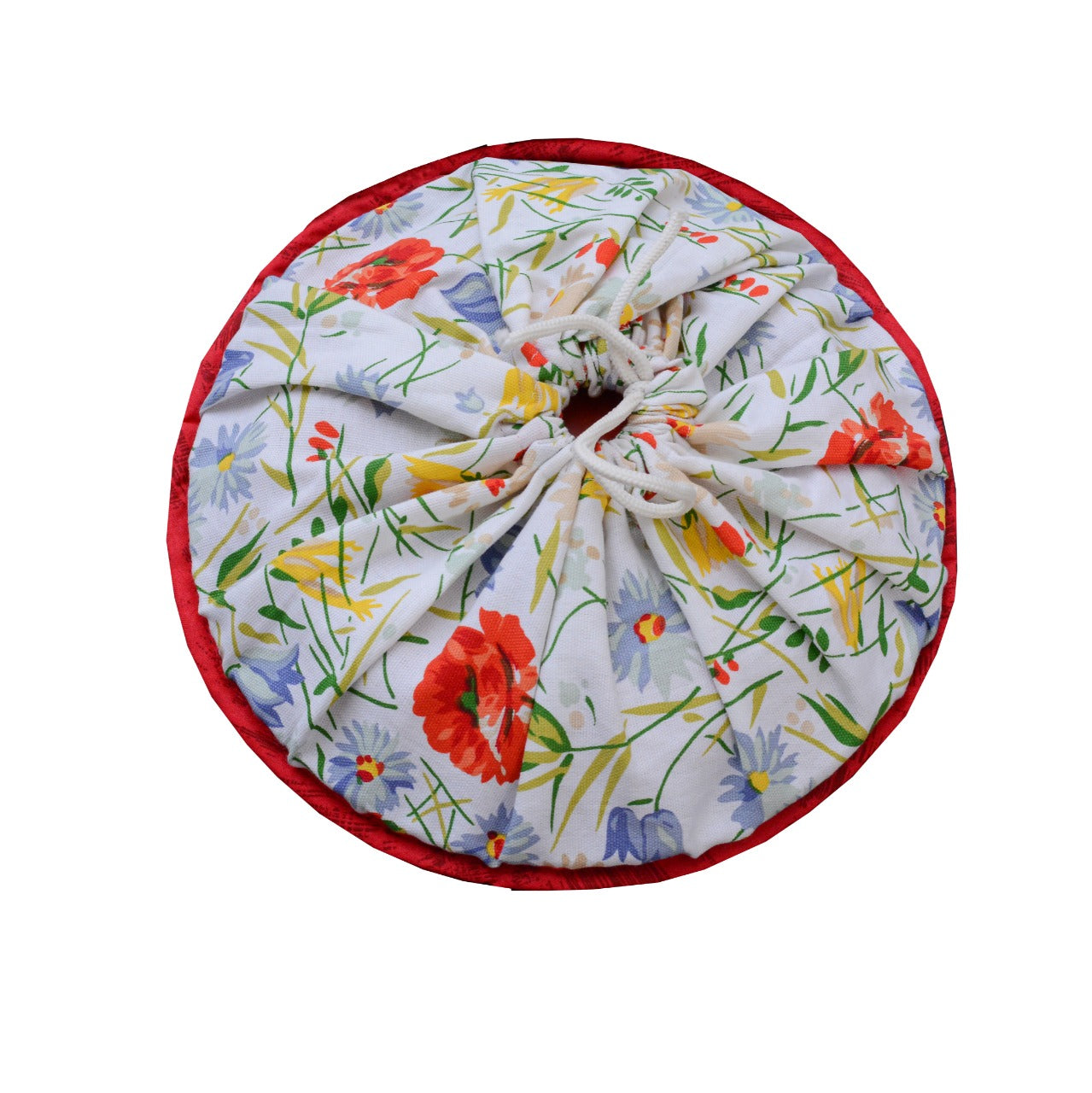 Kitchen Bread Basket w/4 leaves Round- White Red